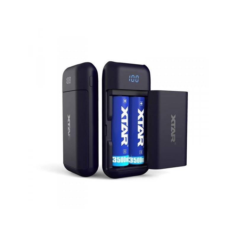 Caricabatterie Intelligente XTAR VP2 Con Powerbank + 2 Pile LiFePO4 Lithiumwerks 26650