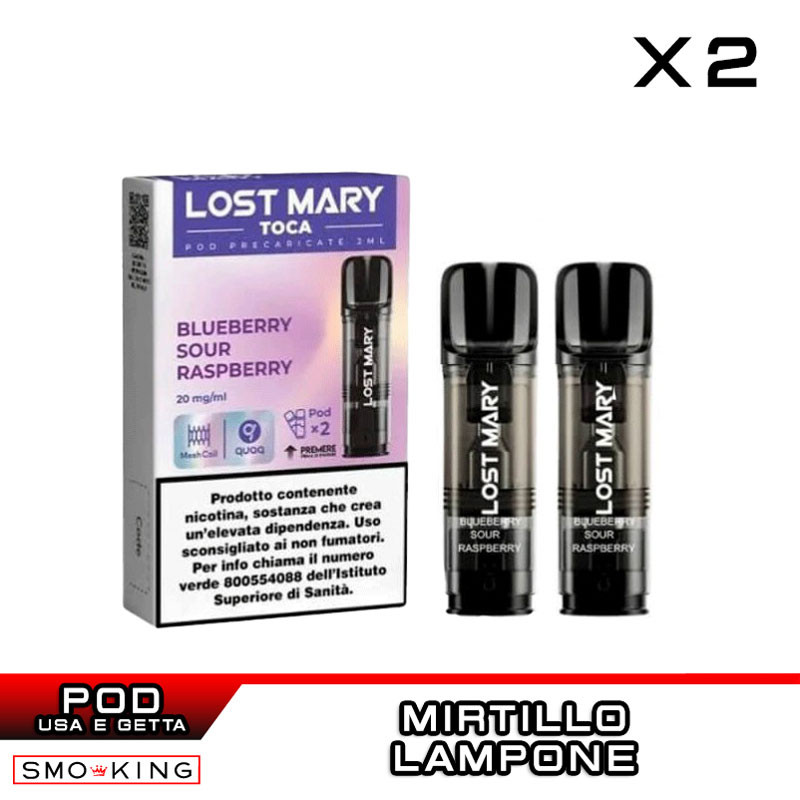 Blueberry Sour Raspberry Lost Mary TOCA AIR Pod Usa e Getta Elfbar 2 Pezzi