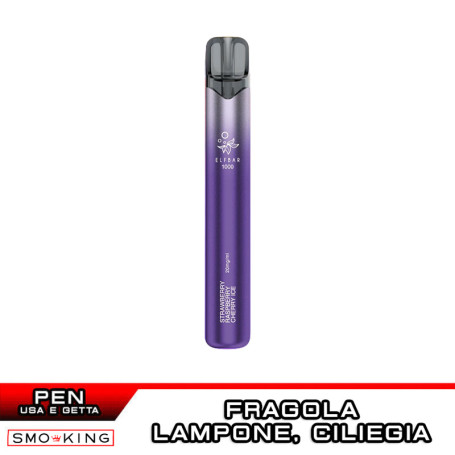 Elfbar EB1000 STRAWBERRY RASPBERRY CHERRY Sigaretta Usa e Getta Fragola Lampone Ciliegia