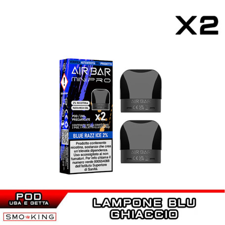 BLUE RAZZ ICE AIR BAR MINI PRO Pod Precaricata AIRBAR 2 Pezzi Lampone Blu Ice