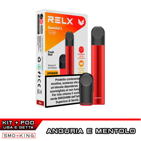 RELX ESSENTIAL 2 Starter Kit 350mAh (ROSSO) + Pod FRESH RED Mentolo Anguria