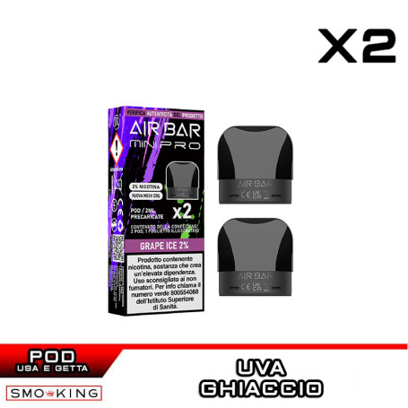 GRAPE ICE AIR BAR MINI PRO Pod Precaricata AIRBAR 2 Pezzi Uva Ice