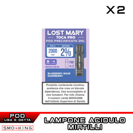 BLUEBERRY SOUR RASPBERRY Lost Mary TOCA POD PRO Usa e Getta Elfbar 2 Pezzi Mirtillo Lampone