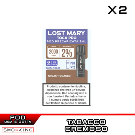 CREAM TOBACCO Lost Mary TOCA POD PRO Usa e Getta Elfbar 2 Pezzi Tabacco Cremoso