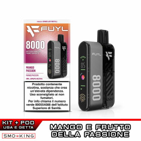 FUYL 8000 Kit Batteria Ricaricabile 650mAh + Pod MANGO PASSION Dinner Lady (8000 Puff)