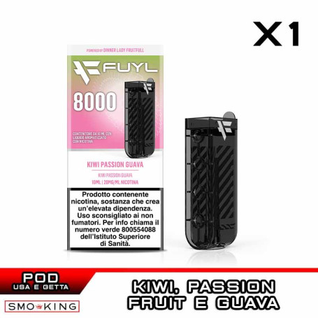 KIWI PASSION GUAVA Fuyl 8000 Pod Usa e Getta 10ml Dinner Lady 1 Pezzo Kiwi Frutto della Passione Guava