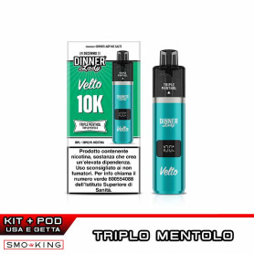 VELTO 10K Kit Batteria Ricaricabile 850mAh + Pod TRIPLE MENTHOL Dinner Lady (10000 Puff)
