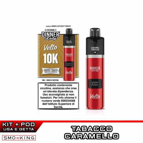 VELTO 10K Rechargeable Battery Kit 850mAh + Pod CARAMEL TOBACCO Dinner Lady (10000 Puff)