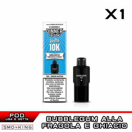 BUBBLEGUM ICE Velto K10 Pod Usa e Getta 10ml Dinner Lady 1 Pezzo Bubble Gum Fragola Ice