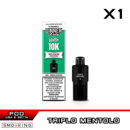 TRIPLE MENTHOL Velto K10 Pod Usa e Getta 10ml Dinner Lady 1 Pezzo Menta Mentolo Eucalipto