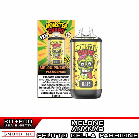 MONSTER SVAPO Kit Rechargeable Battery 1000mAh + Pod MELON PINEAPPLE PASSION FRUIT