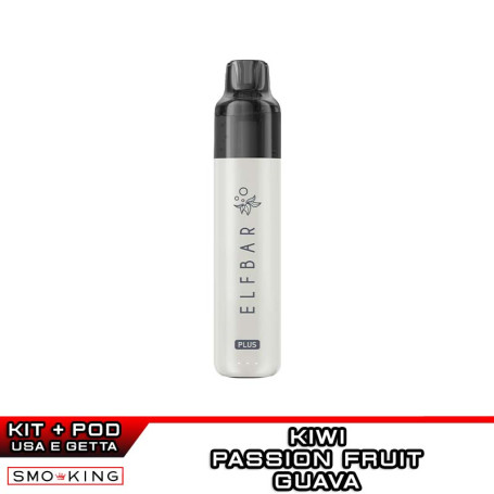 ELFBAR PLUS Kit BIANCO + Pod Precaricata KIWI PASSION FRUIT GUAVA 12K Puff (2ml+8ml) ELFBAR Guava Kiwi Frutto della Passione