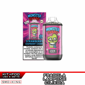 MONSTER SVAPO Kit Batteria Ricaricabile 1000mAh + Pod STRAWBERRY RASPBERRY CHERRY