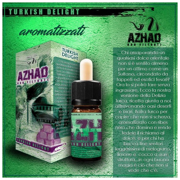 Azhad Non Filtrati Aromatizzati Turkish Delight Aroma 10 ml Liquido per Sigaretta Elettronica