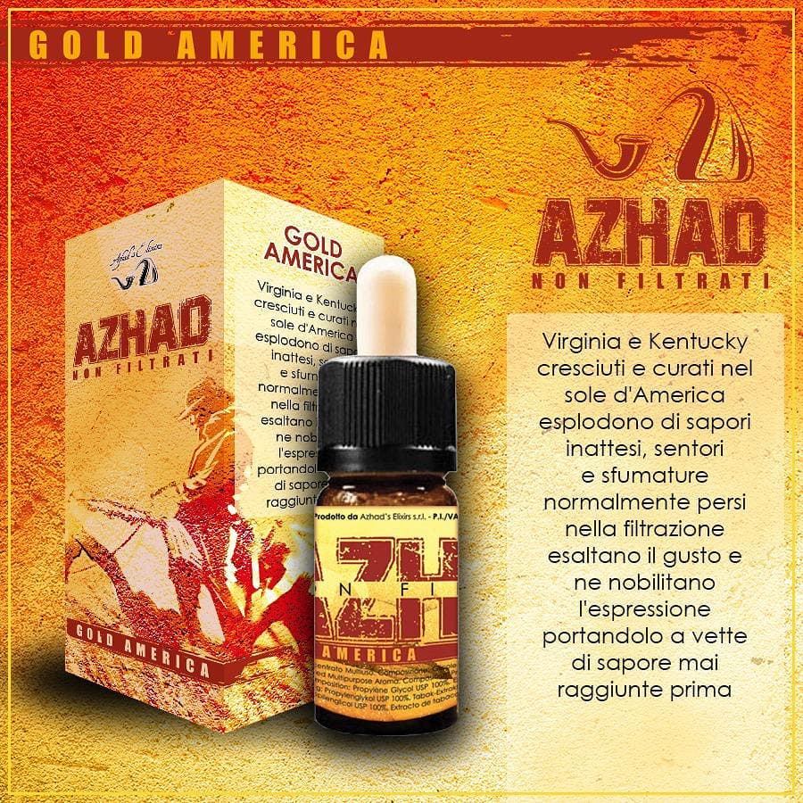 Azhad aromi non filtrati, Gold America con virginia e kentucky. aroma concentrato sigaretta elettronica.
