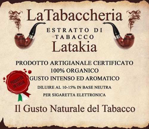 La Tabaccheria Latakia Aroma 10ml Tobacco Extract Perique taste tabac defined as the Truffle of Tobacco. It is the most expensive, both for the manufacturing process and for fermentation which involves a very long and laborious process, and because it grows only in a restricted area south of New Orleans. It is used very sparingly (up to 5%) in blends, as if it were a precious spice. Perique tobacco extract retains all the precious characteristics of this fantastic tobacco. Intense and fruity taste. Dilute 10-15% in a neutral base.