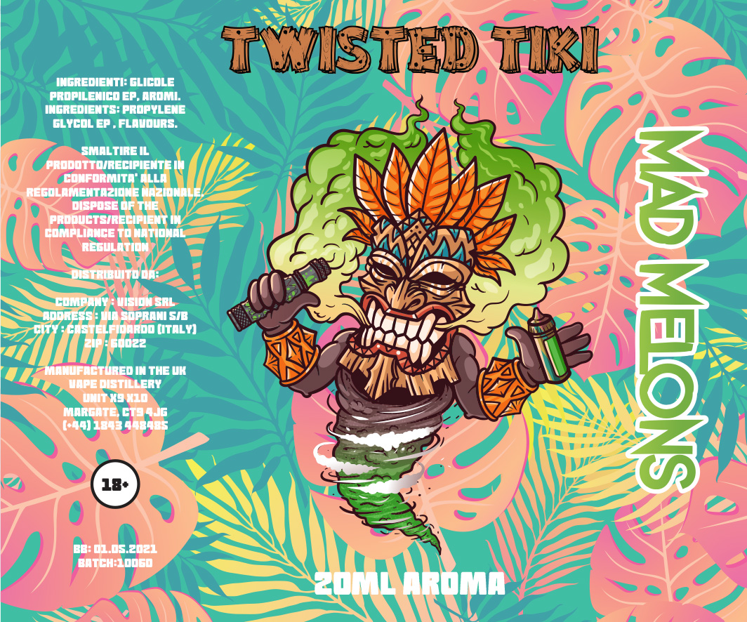 Acquista i nuovi aromi a doppia concentrazione twisted tiki con frutta come mela o melone da miscelare con agitatore magnetico e glicerina vegetale galaxy vape