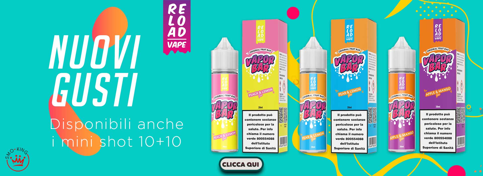 VAPOR BAR Reload Vape - 3 Nuovi Gusti (Shot & Mini Shot)